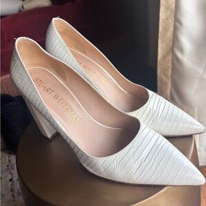 Stuart Weitzman White Croc-Patterned Heels